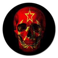 Russian Flag Skull Magnet 5  (round) by Valentinaart