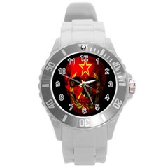 Russian Flag Skull Round Plastic Sport Watch (l) by Valentinaart