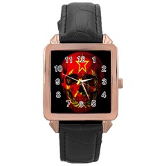 Russian Flag Skull Rose Gold Leather Watch  by Valentinaart