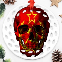 Russian Flag Skull Round Filigree Ornament (two Sides)