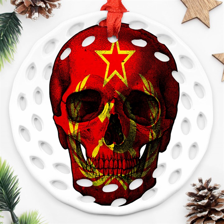 Russian flag skull Round Filigree Ornament (Two Sides)