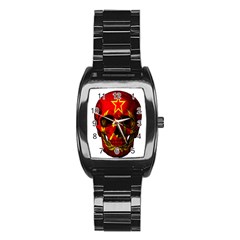 Russian Flag Skull Stainless Steel Barrel Watch by Valentinaart