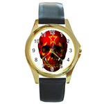 Russian flag skull Round Gold Metal Watch Front