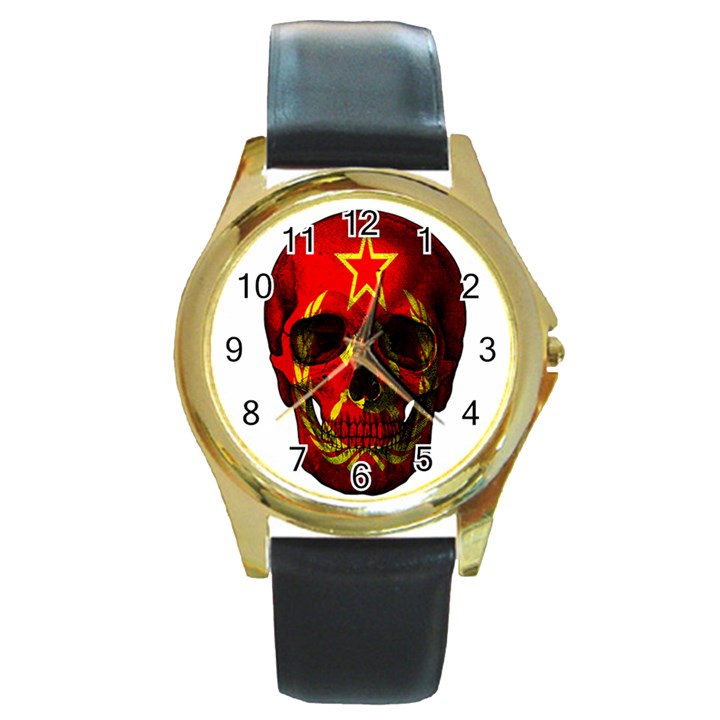 Russian flag skull Round Gold Metal Watch