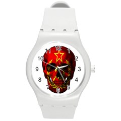 Russian Flag Skull Round Plastic Sport Watch (m) by Valentinaart