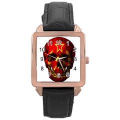 Russian Flag Skull Rose Gold Leather Watch  by Valentinaart