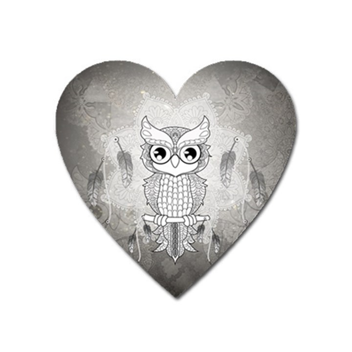 Wonderful Owl, Mandala Design Heart Magnet