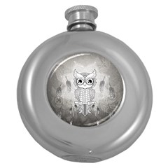 Wonderful Owl, Mandala Design Round Hip Flask (5 Oz) by FantasyWorld7