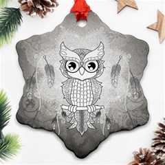 Wonderful Owl, Mandala Design Snowflake Ornament (two Sides) by FantasyWorld7