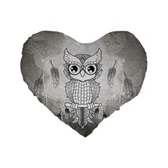 Wonderful Owl, Mandala Design Standard 16  Premium Heart Shape Cushions by FantasyWorld7