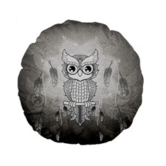 Wonderful Owl, Mandala Design Standard 15  Premium Flano Round Cushions by FantasyWorld7