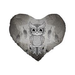 Wonderful Owl, Mandala Design Standard 16  Premium Flano Heart Shape Cushions by FantasyWorld7