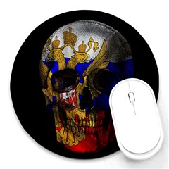 Russian Flag Skull Round Mousepads by Valentinaart