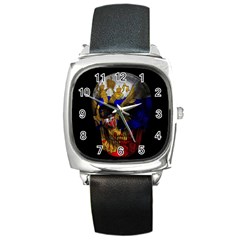 Russian Flag Skull Square Metal Watch by Valentinaart