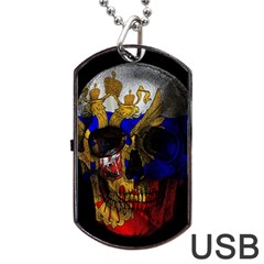 Russian Flag Skull Dog Tag Usb Flash (one Side) by Valentinaart