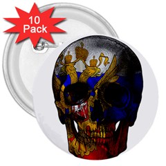 Russian Flag Skull 3  Buttons (10 Pack)  by Valentinaart