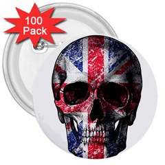 Uk Flag Skull 3  Buttons (100 Pack)  by Valentinaart