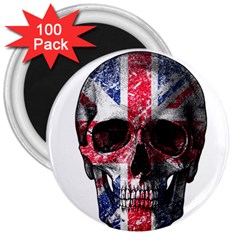 Uk Flag Skull 3  Magnets (100 Pack) by Valentinaart