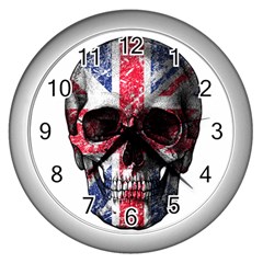 Uk Flag Skull Wall Clocks (silver)  by Valentinaart