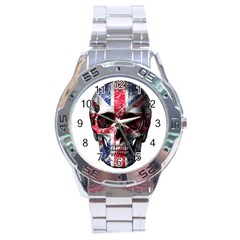 Uk Flag Skull Stainless Steel Analogue Watch by Valentinaart