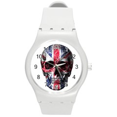 Uk Flag Skull Round Plastic Sport Watch (m) by Valentinaart