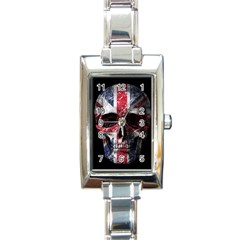 Uk Flag Skull Rectangle Italian Charm Watch by Valentinaart