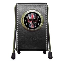 Uk Flag Skull Pen Holder Desk Clocks by Valentinaart