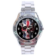 Uk Flag Skull Stainless Steel Analogue Watch by Valentinaart