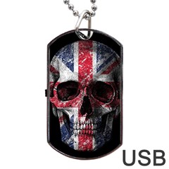 Uk Flag Skull Dog Tag Usb Flash (two Sides) by Valentinaart