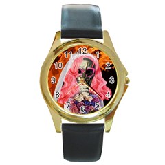 Bride From Hell Round Gold Metal Watch by Valentinaart