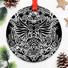 Tattoo Tribal Owl Ornament (round) by Valentinaart