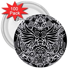 Tattoo Tribal Owl 3  Buttons (100 Pack)  by Valentinaart