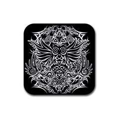 Tattoo Tribal Owl Rubber Square Coaster (4 Pack)  by Valentinaart