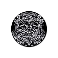 Tattoo Tribal Owl Rubber Round Coaster (4 Pack)  by Valentinaart