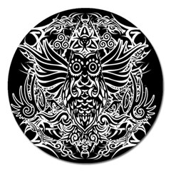 Tattoo Tribal Owl Magnet 5  (round) by Valentinaart