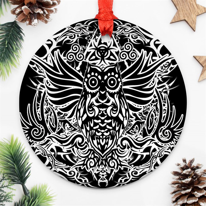 Tattoo tribal owl Round Ornament (Two Sides)