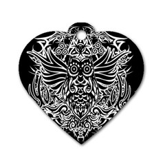 Tattoo Tribal Owl Dog Tag Heart (two Sides) by Valentinaart