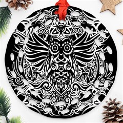 Tattoo Tribal Owl Ornament (round Filigree) by Valentinaart