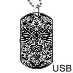 Tattoo Tribal Owl Dog Tag Usb Flash (one Side) by Valentinaart