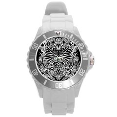 Tattoo Tribal Owl Round Plastic Sport Watch (l)