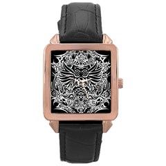 Tattoo Tribal Owl Rose Gold Leather Watch  by Valentinaart