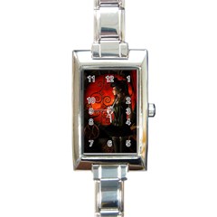 Steampunk, Wonderful Steampunk Lady In The Night Rectangle Italian Charm Watch by FantasyWorld7