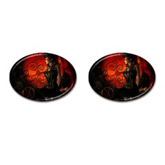 Steampunk, Wonderful Steampunk Lady In The Night Cufflinks (oval) by FantasyWorld7