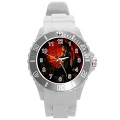 Steampunk, Wonderful Steampunk Lady In The Night Round Plastic Sport Watch (l) by FantasyWorld7