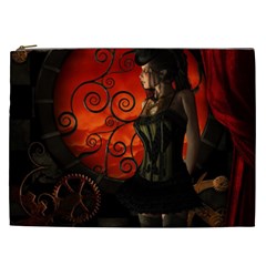 Steampunk, Wonderful Steampunk Lady In The Night Cosmetic Bag (xxl)  by FantasyWorld7