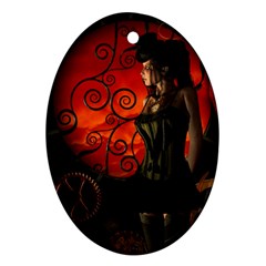 Steampunk, Wonderful Steampunk Lady In The Night Ornament (oval) by FantasyWorld7