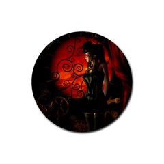 Steampunk, Wonderful Steampunk Lady In The Night Rubber Coaster (round)  by FantasyWorld7