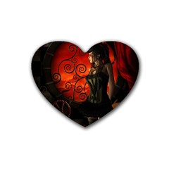 Steampunk, Wonderful Steampunk Lady In The Night Rubber Coaster (heart)  by FantasyWorld7