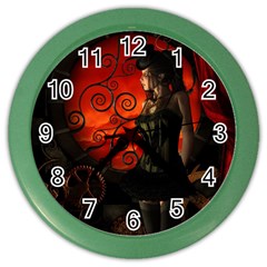 Steampunk, Wonderful Steampunk Lady In The Night Color Wall Clocks by FantasyWorld7