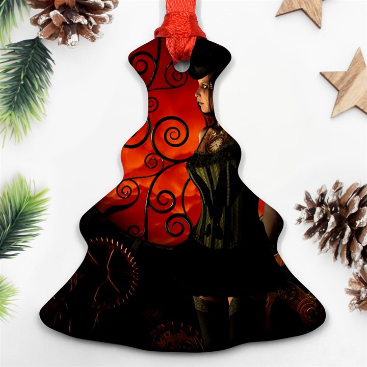 Steampunk, Wonderful Steampunk Lady In The Night Ornament (Christmas Tree) 